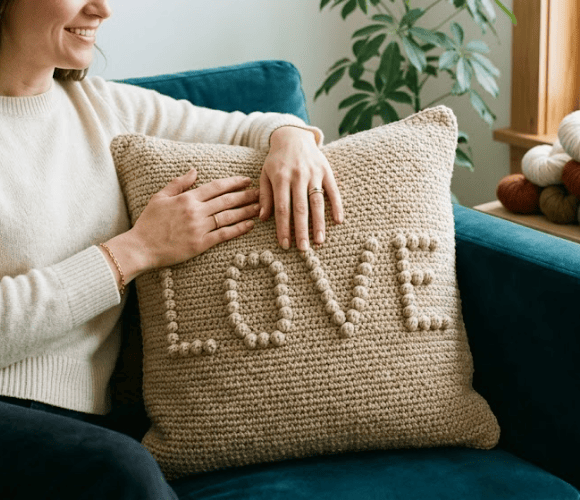 bobble stitches pilo with LOVE